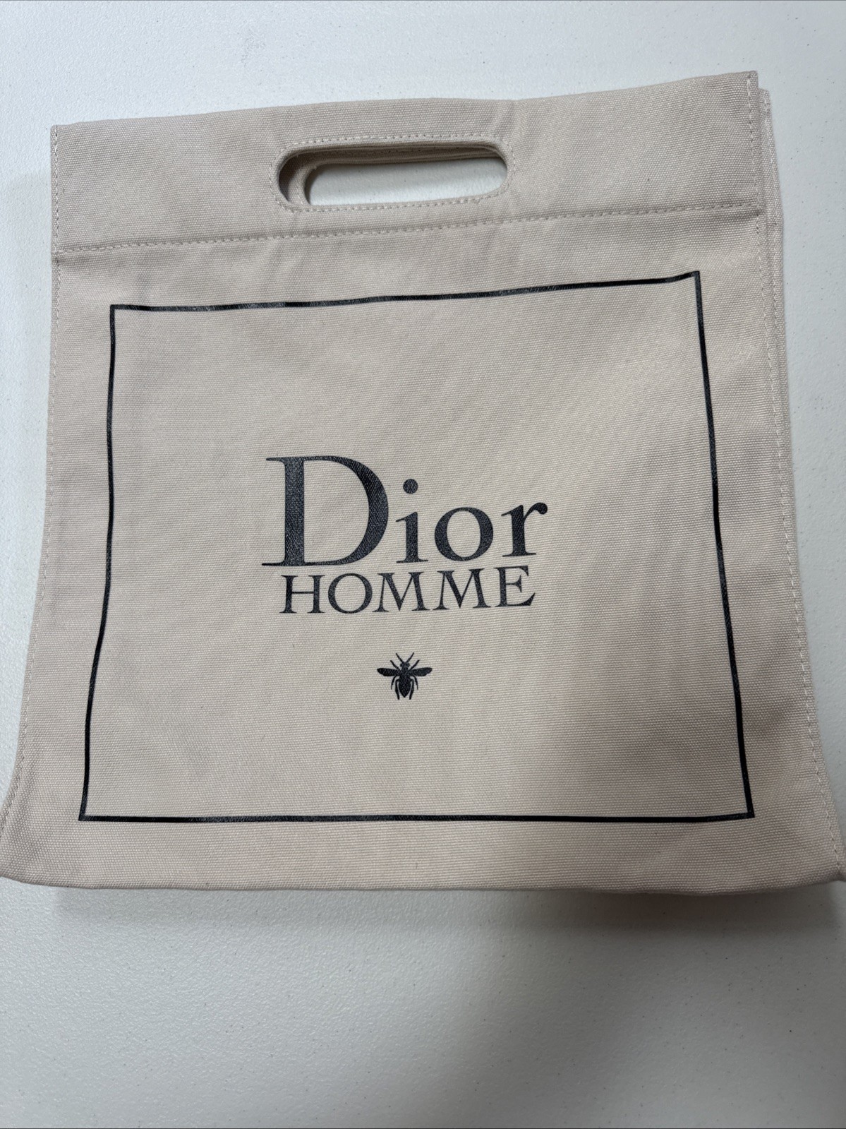 Dior HOMME Canvas Bag / Tote Beige 12.5 Inches Width & 13.5 Inches Length