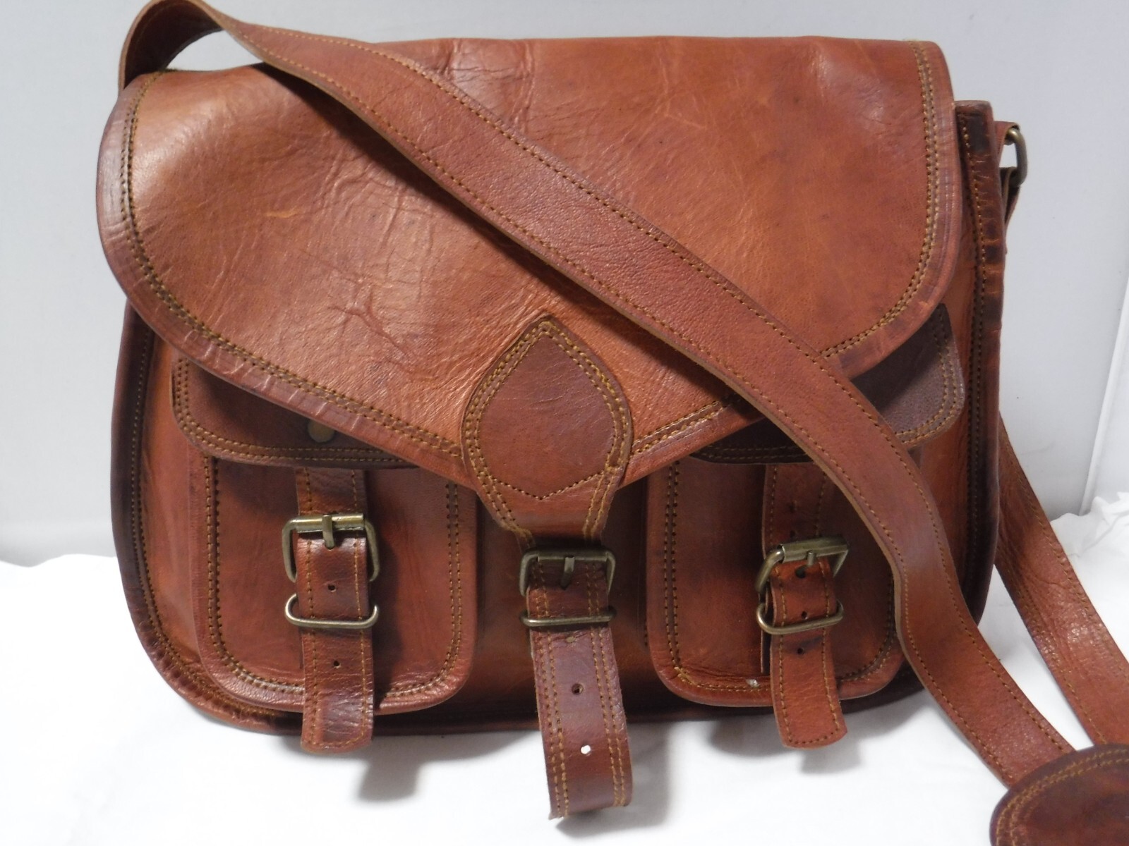 Komal’s Passion Leather Canvas Messenger Brown Crossbody Vtg Saddle Cargo Bag