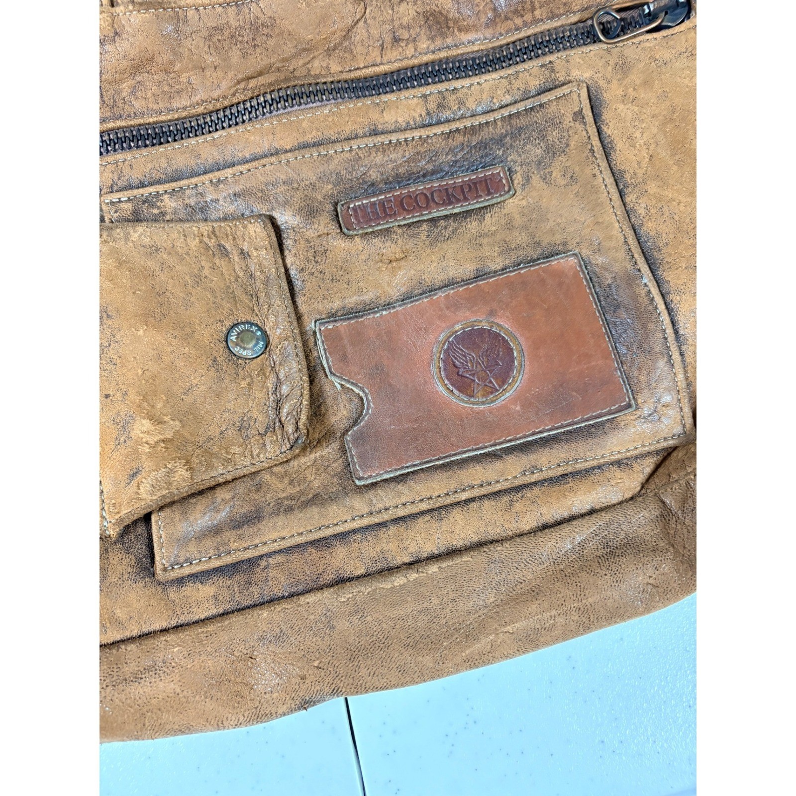 Avirex The Cockpit Brown Distressed Leather Messenger Bag Map Lining Vintage