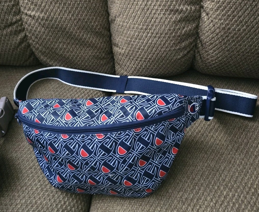 Champion Geometric Blue/Red/White Zip Belt Bag Fanny Pack, Adjustable Strap