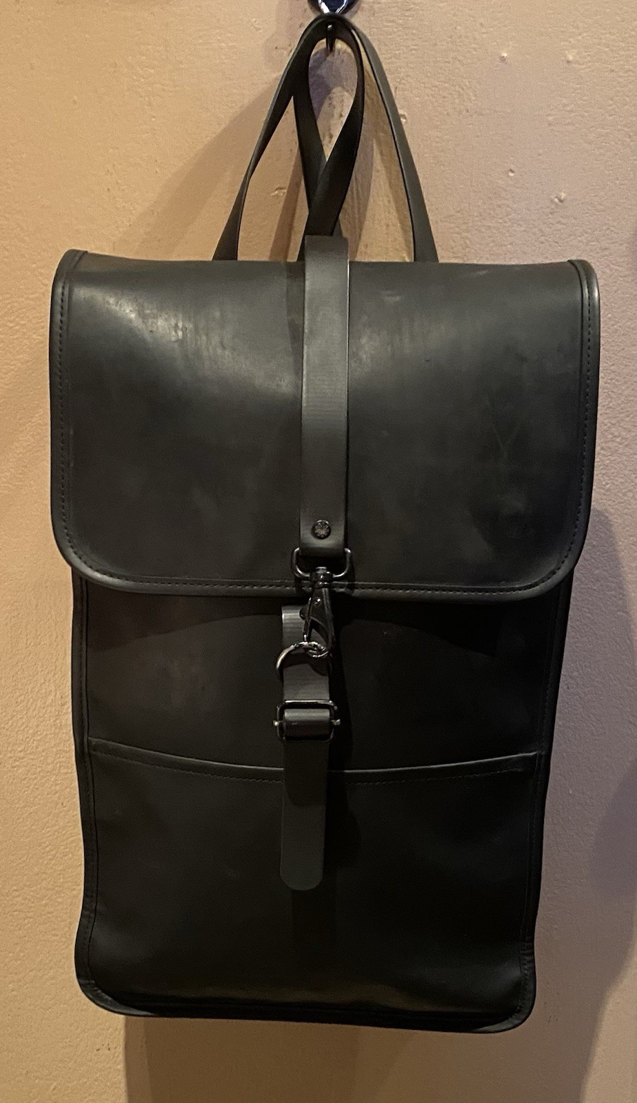 Rains Unisex Black Rubber Minimalist Laptop Backpack 19 x 12