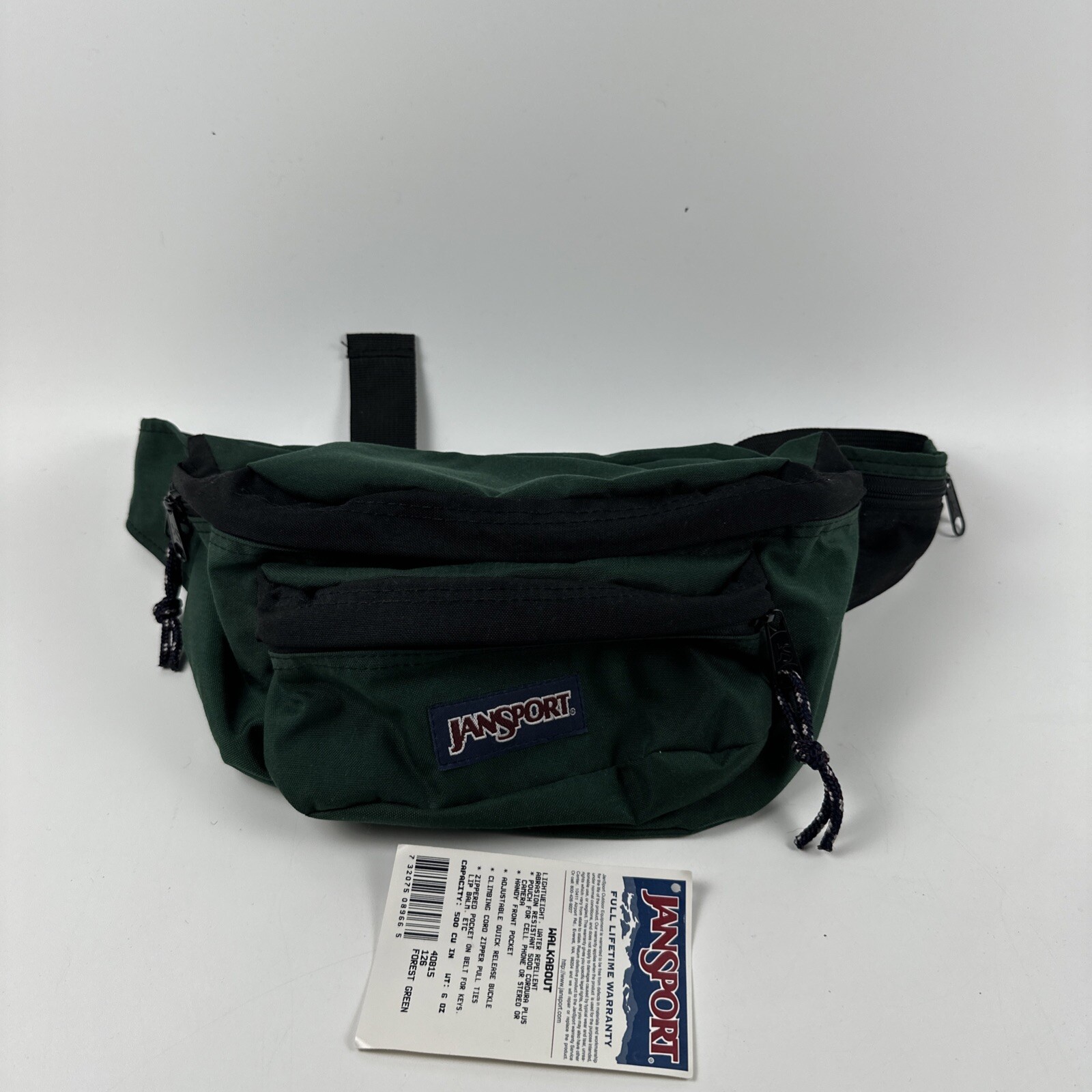 Jansport Vintage 90s Green Fanny Pack Hip Bag Double Zip Original Walkabout USA
