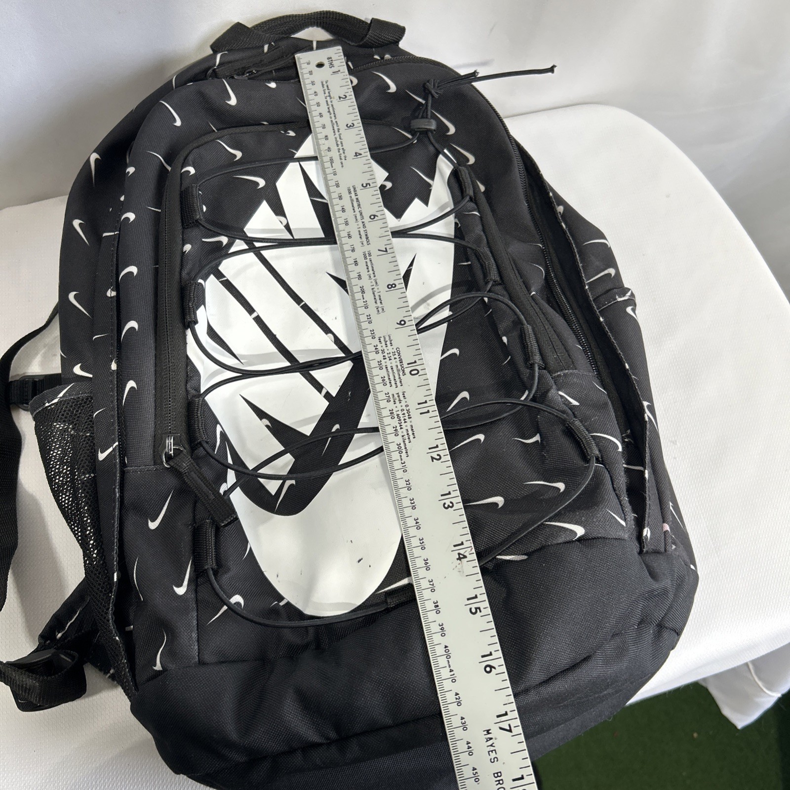 Nike Backpack Black White All Over Swoosh Print School Gym Bag