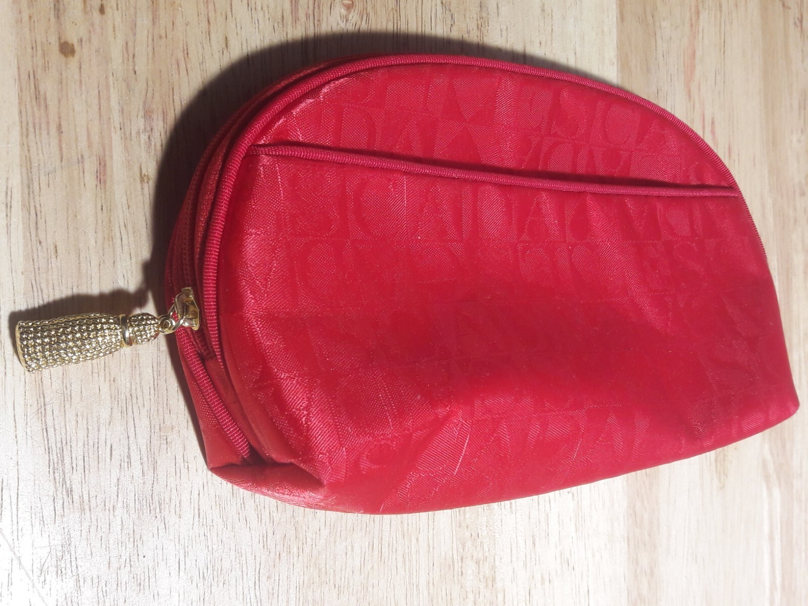 RARE Vintage Escada Toiletry Make Up Bag Red Satin Signature Zip Top
