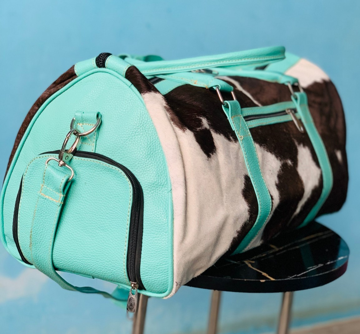 Genuine Cowhide Leather Duffle Bag – Hair-On Leather Travel Bag durable
