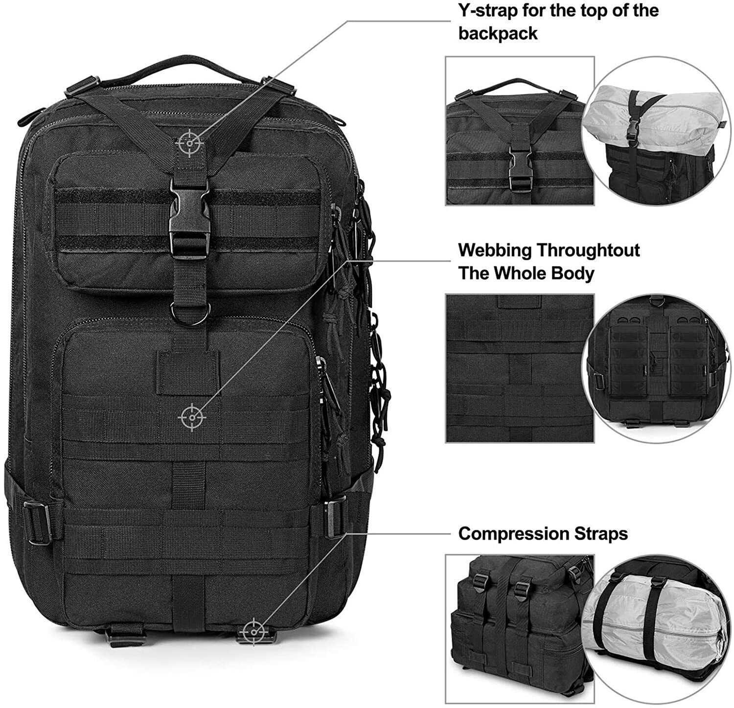 Military Tactical Backpack Daypack Bug Out Bag for Hiking Camping School Travel