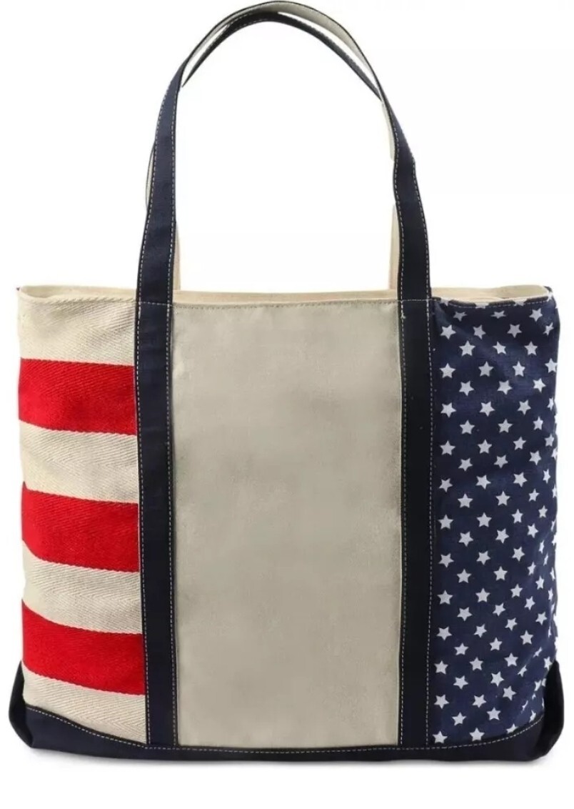 Club Room Mens Holiday Flag Ivory Navy Red Cotton Shopping Festive Tote Bag