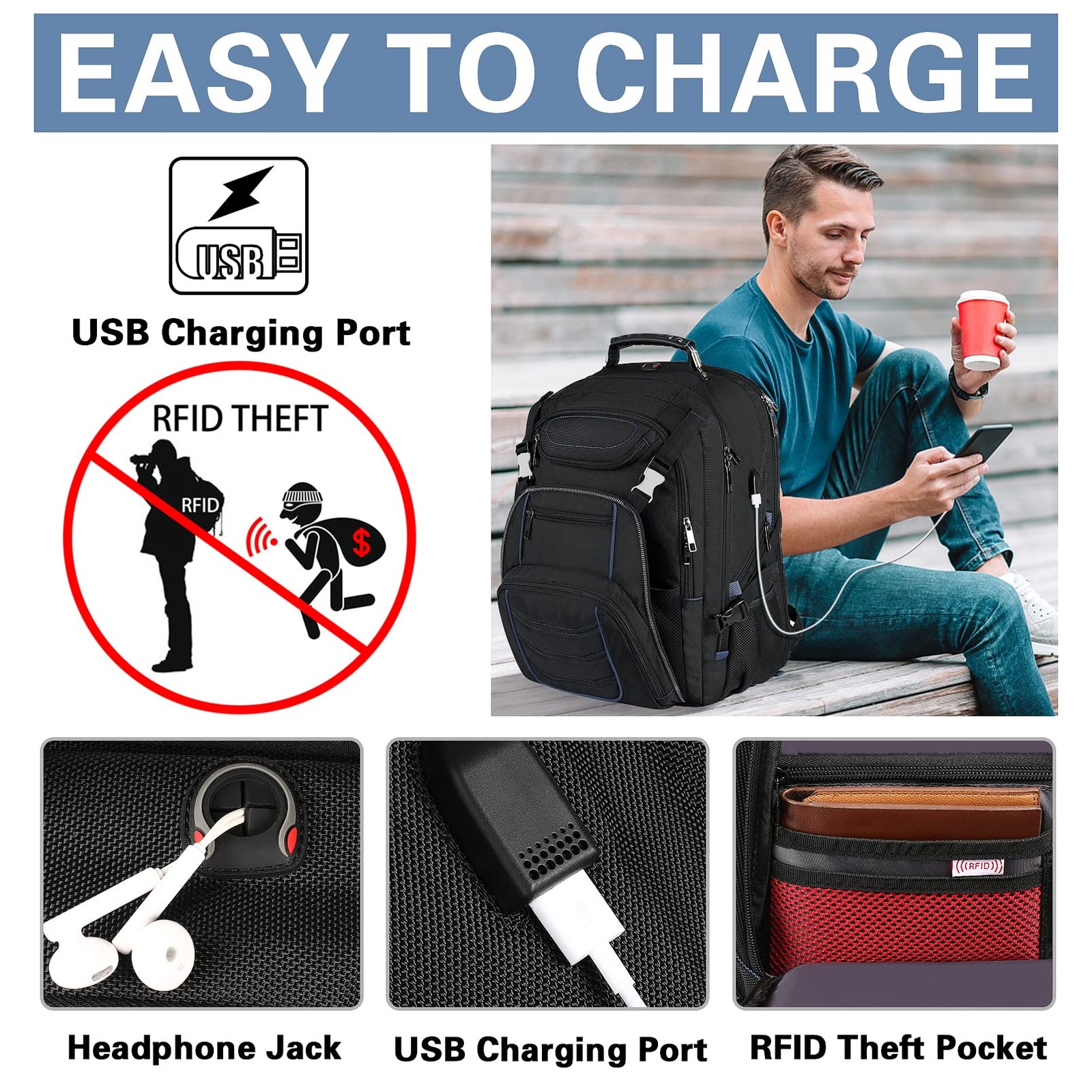 18.4 Inch Laptop Backpack,Extra Large Travel Backpack with USB Charger Port f…
