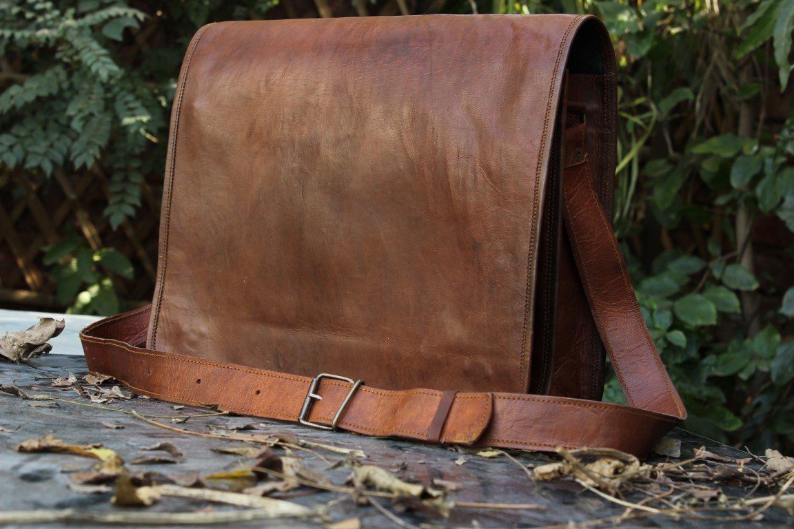 Men’s Genuine Vintage Leather 18″ Messenger Laptop Briefcase Satchel Brown Bag