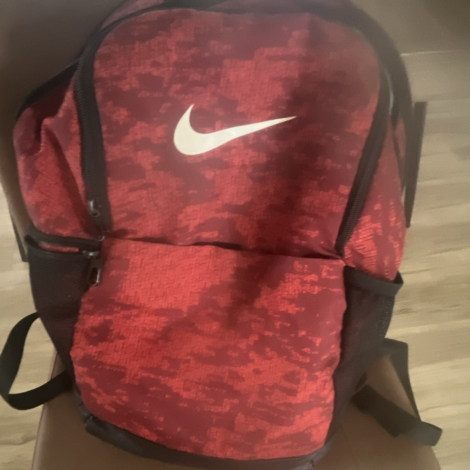 Nike Red/Black Camo Backpack Zip Closure Adjustable Straps Pockets