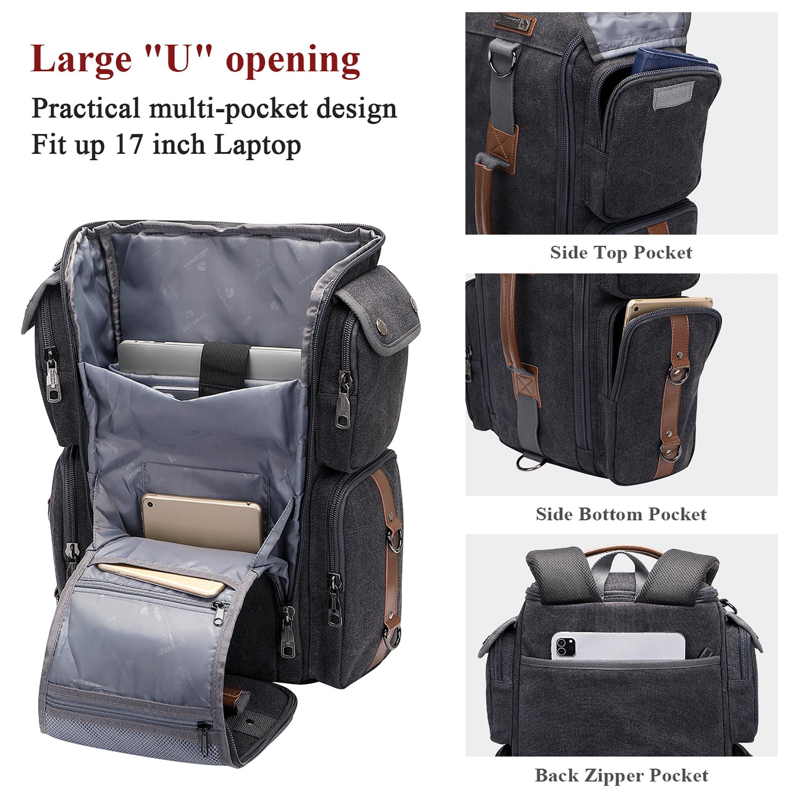 Travel Backpack for Men Canvas Convertible Bag Fits 17 Inch Laptop