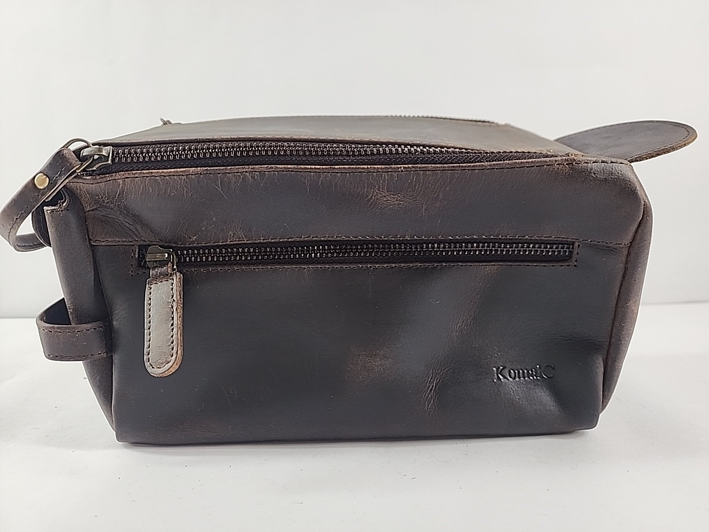 KomalC Brown Buffalo Leather Travel Dopp Toiletry Bag