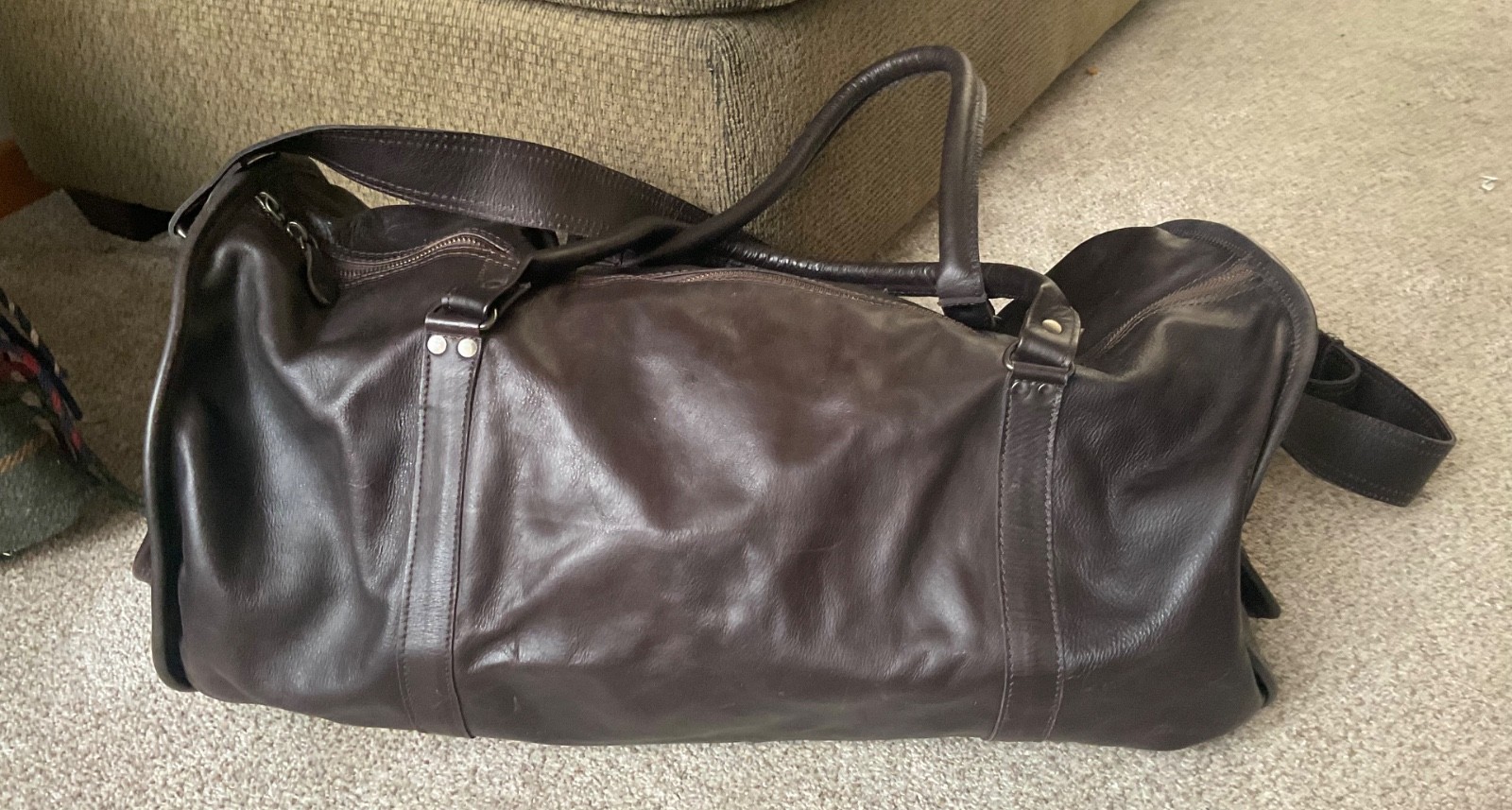Nice Paul Marius Maroquinerie Leather Duffle Bag Travel Luggage Dark Brown
