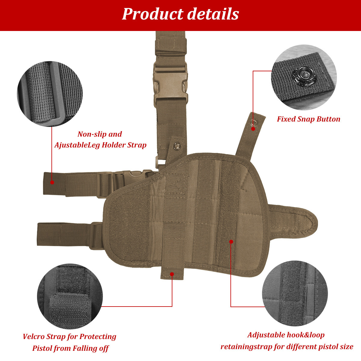 Tactical Drop Leg Holster Adjustable Right Hand Thigh Holster for All Pistol Gun