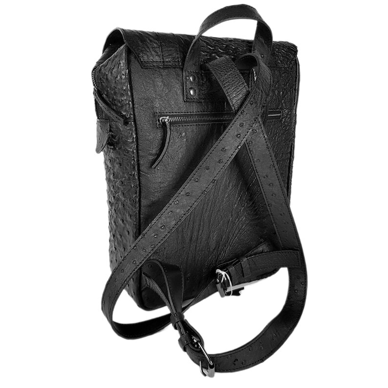 Men’s Backpack GENUINE Ostrich Leather Exotic Luxury Large Black Bag for Laptop