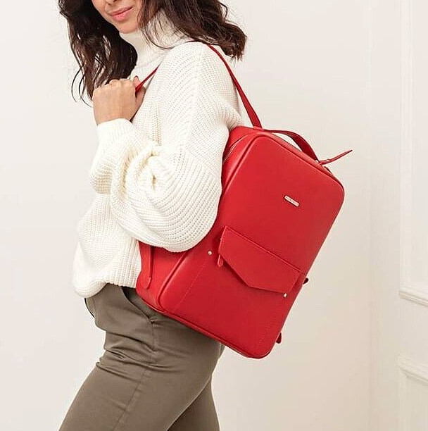 Red Luxurious Leather Office Backpack Engraving Study Workbag Fashion