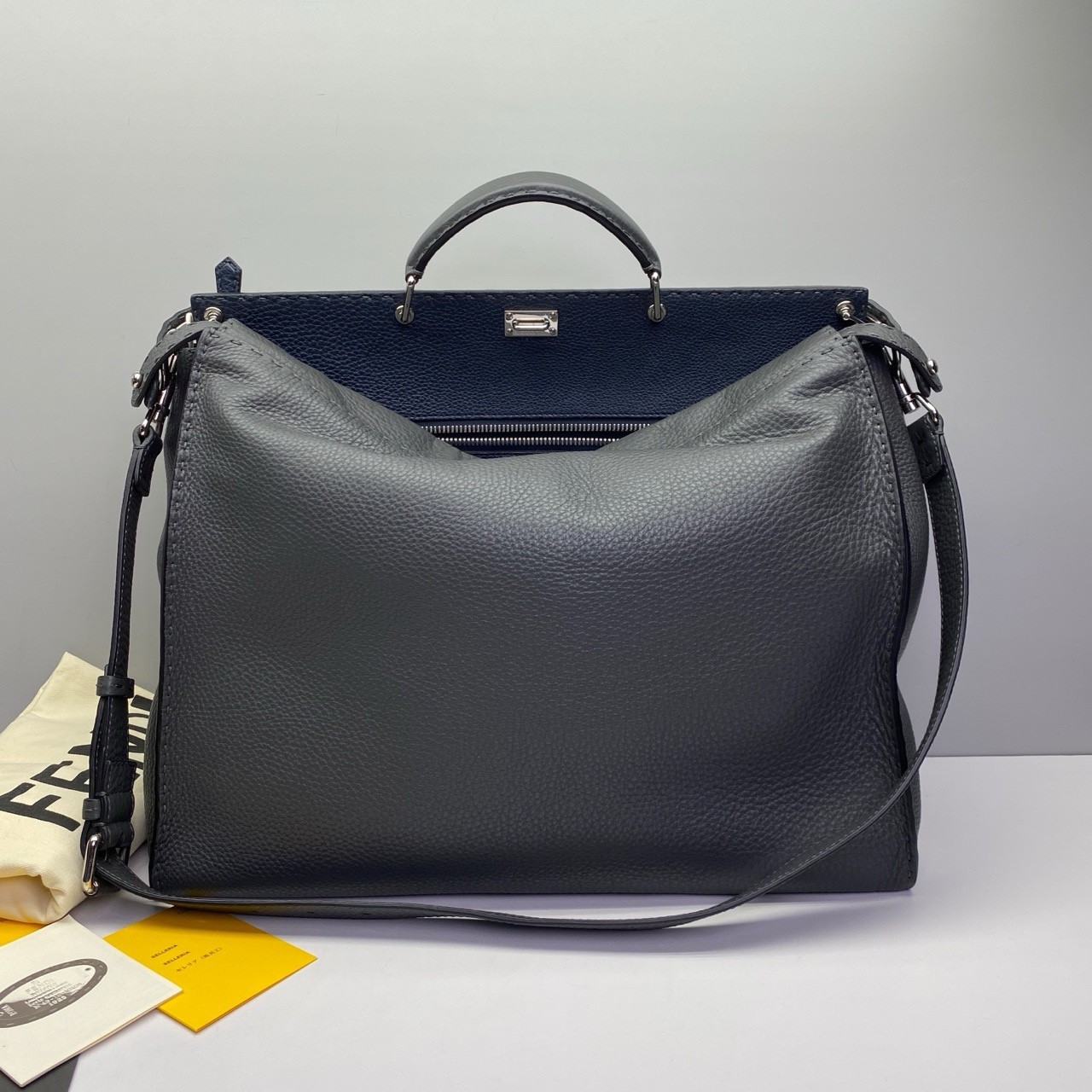 Fendi Pre-Owned Authentic Peekaboo Briefcase Crossbody Grey Blue 42x35x18cm