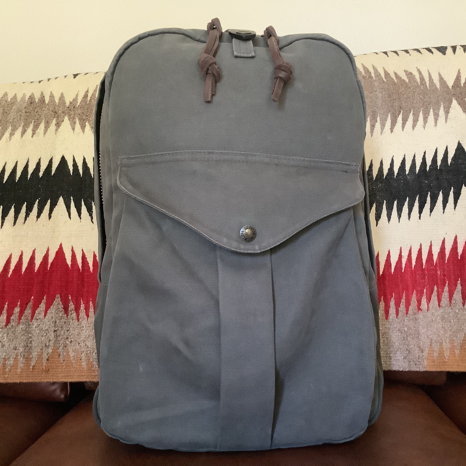 Filson Seattle USA Journeyman Otter Green Canvas Bridle Leather Backpack