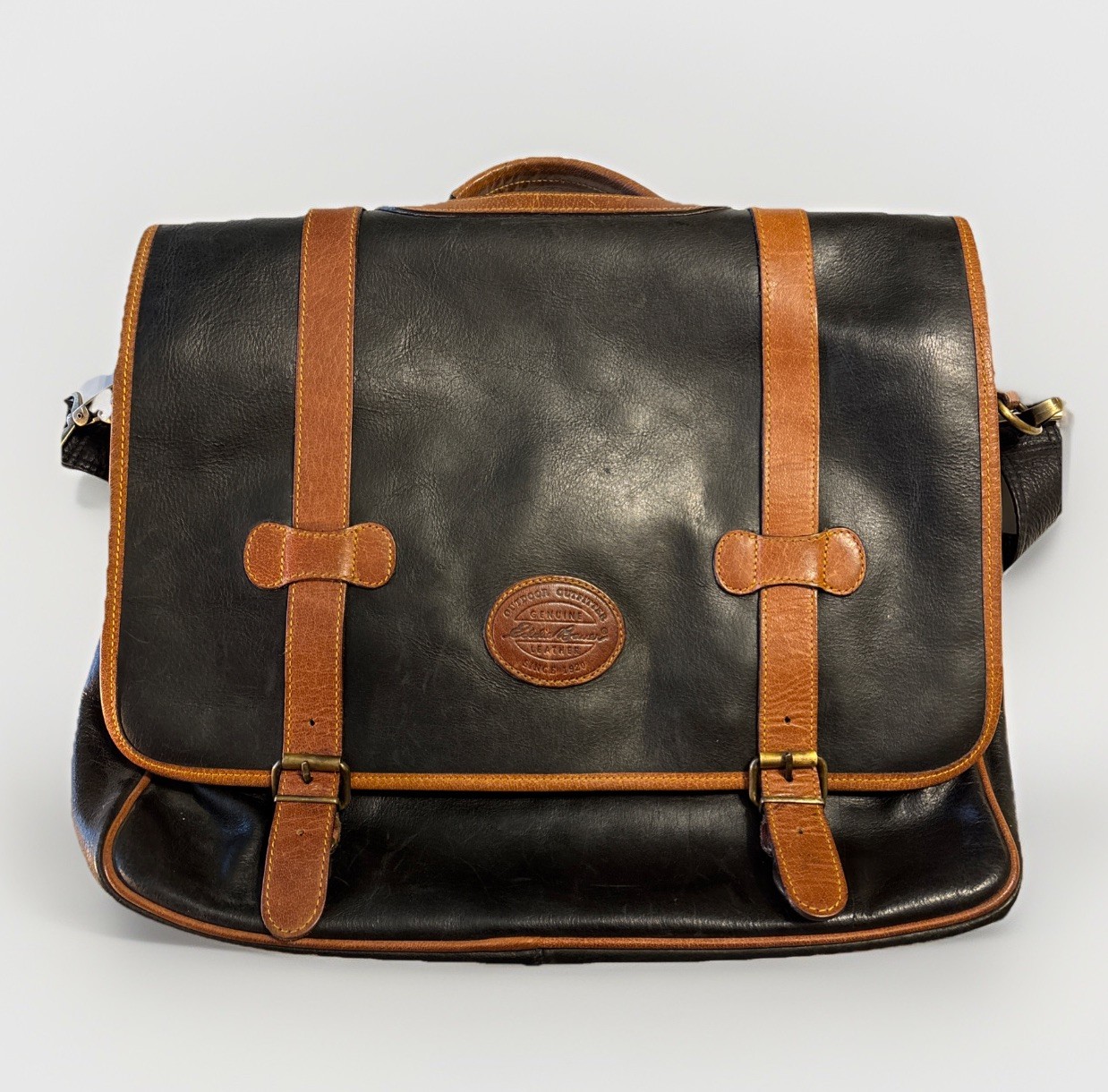 Vintage Eddie Bauer Black & Brown Leather Briefcase/Messenger Computer Bag