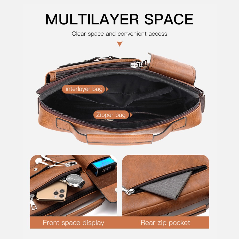 Men’s PU Leather Briefcase Shoulder Messenger Bag Crossbody Handbag Satchel Bags