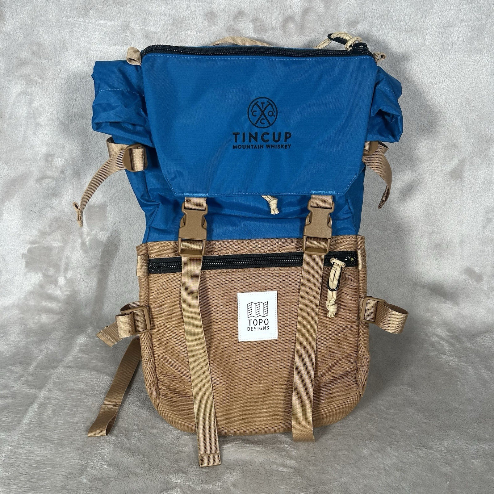 New Topo Designs Rover Pack Backpack Blue Tan Roll Top Laptop Hiking Travel Bag
