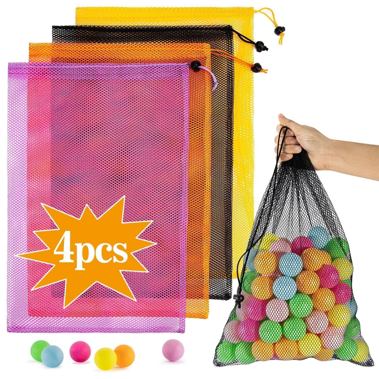 4 PCS Colorful Mesh Bag Drawstring Storage Beach Toy Ball Camping Clothing
