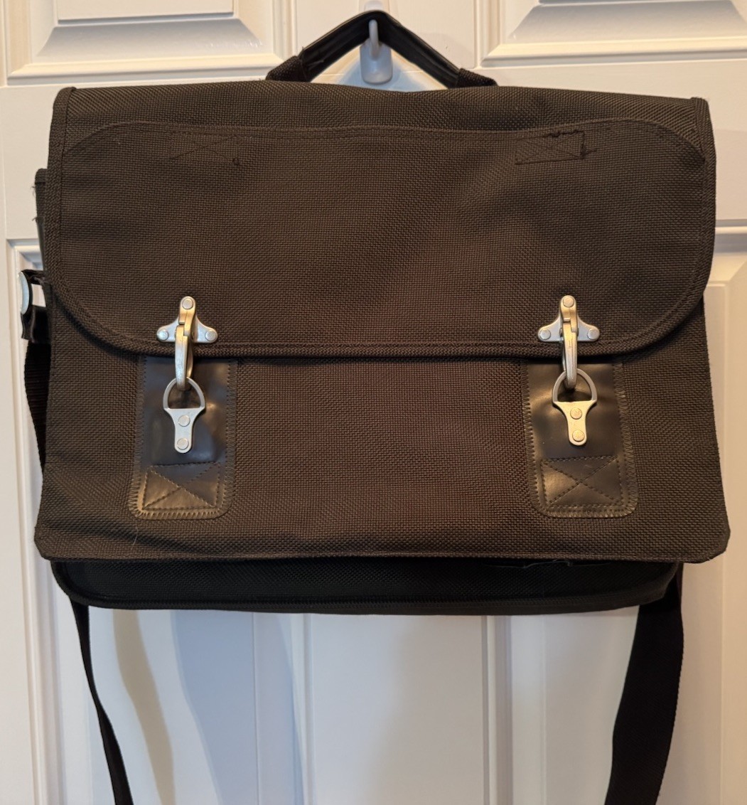 Khaki Green Thick Canvas Computer, Work Bag Strong Heavy Latch’s Lots Pockets