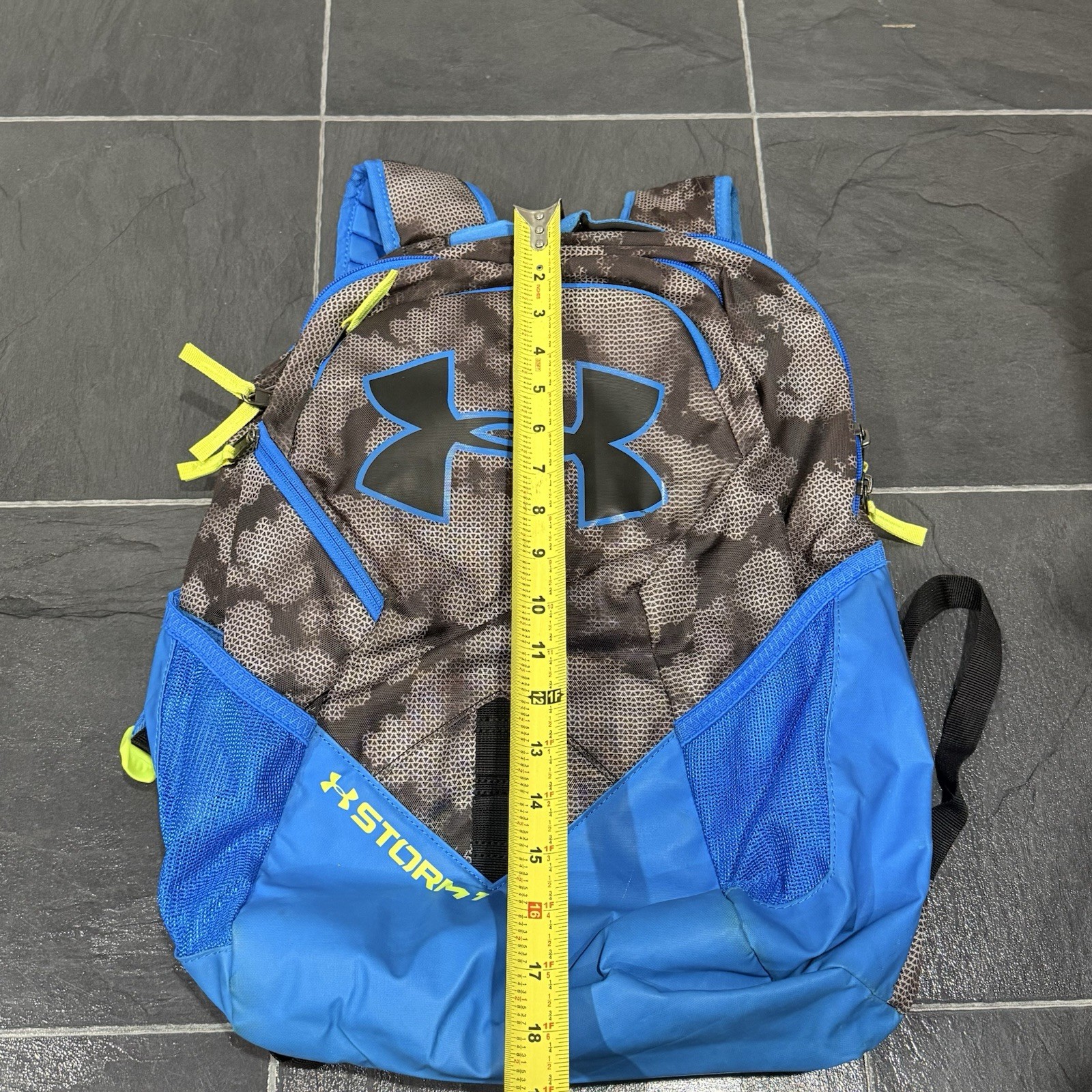 Under Armour Storm 1 Backpack Blue Gray Yellow Large Travel School Gym Bag