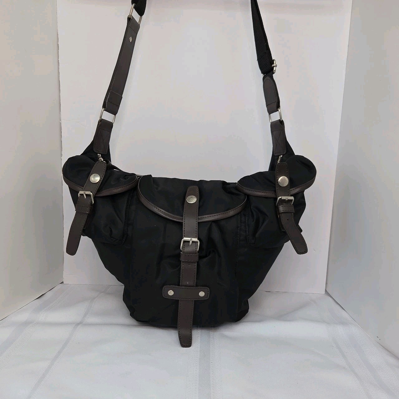 Zara Man Nylon/Faux Leather Black Shoulder/Crossbody Bag Multiple Pockets