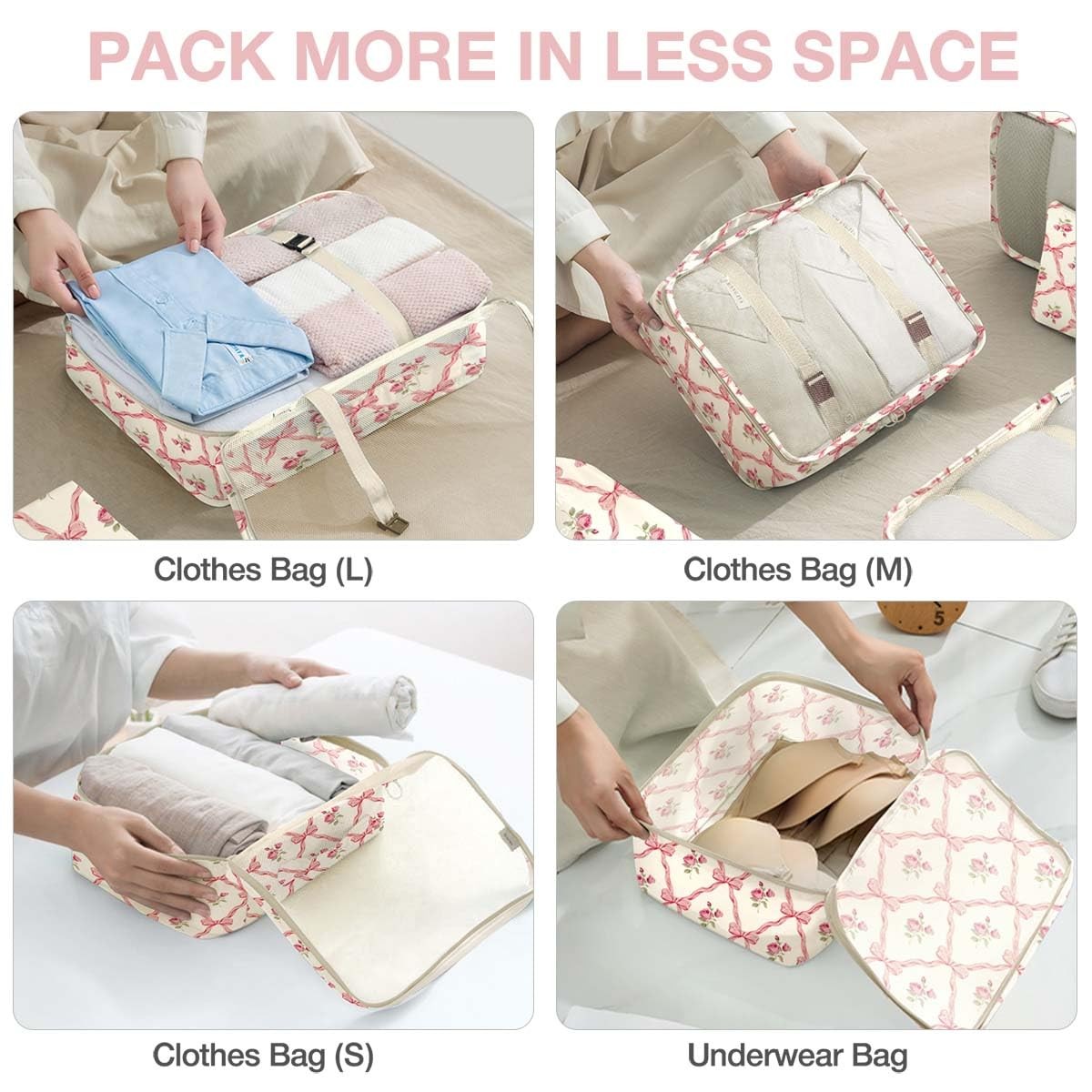 8 Set Packing Cubes for Suitcases,Packing youth large / 11-13, Bow Flowers
