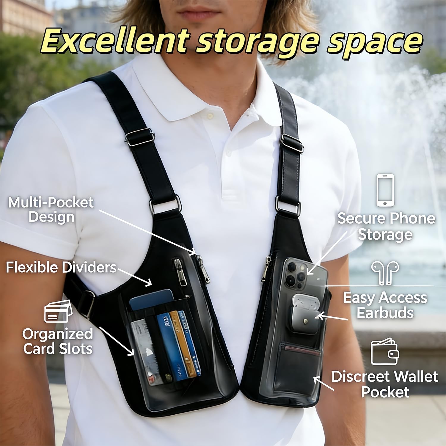 Double Shoulder Armpit Bag,Leather Adjustable Underarm Shoulder Bag for Men,…