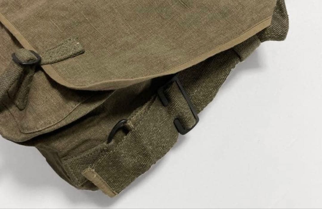 French Army Shoulder Bag Durable Thick Linen Canvas Green Military Vintage 50s