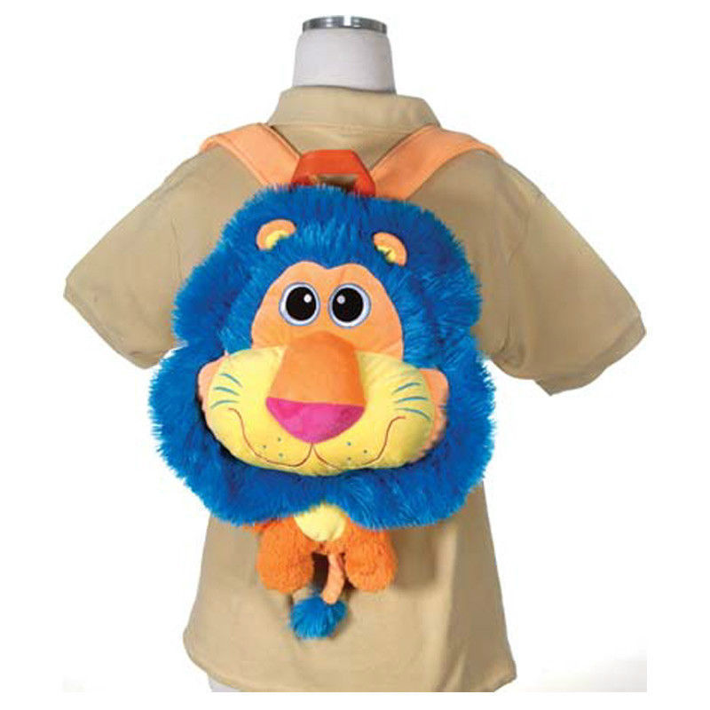 Backpack 17″ Plush Big Head Lion Happy Kritters Blue NEW