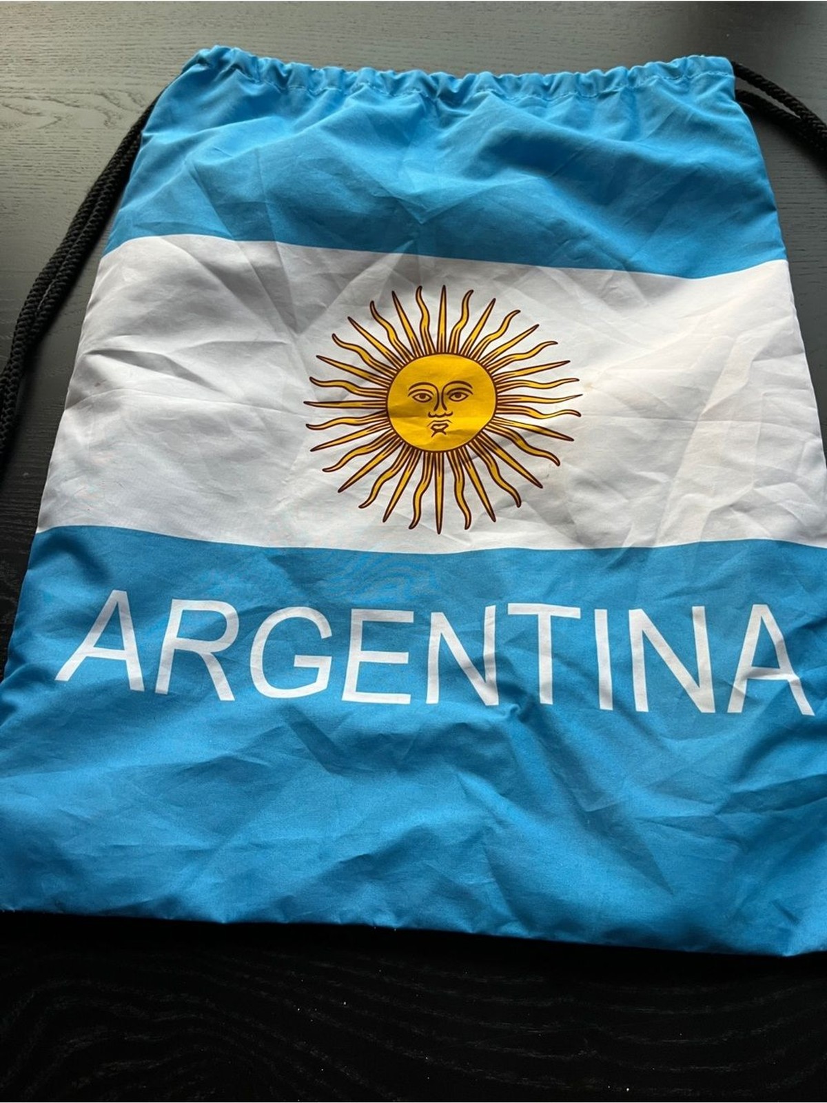 Argentina Drawstring Travel Bag – Light Blue White Sun of May 15″x18″