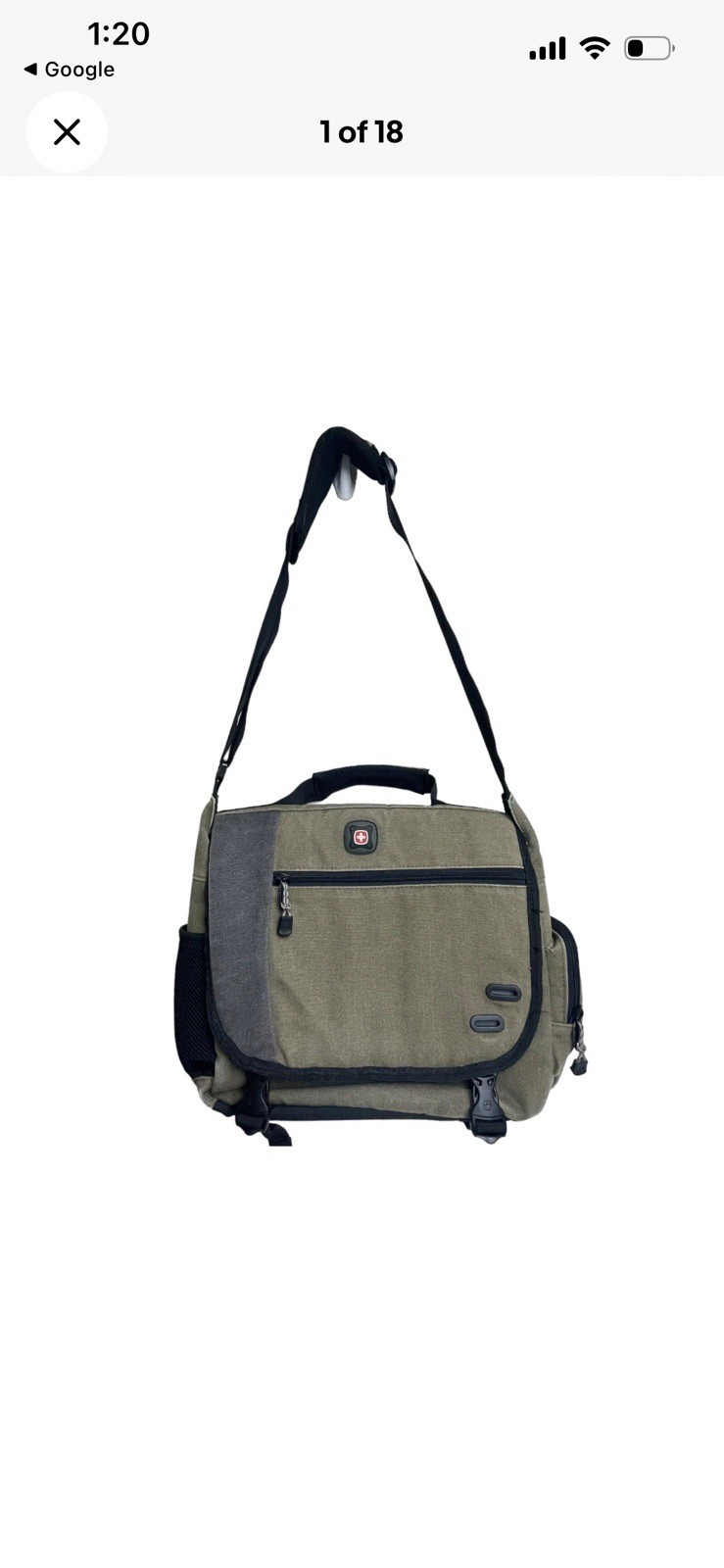 SwissGear Wenger Zinc Adjustable Messenger Bag w/Padded Laptop Compartment Olive