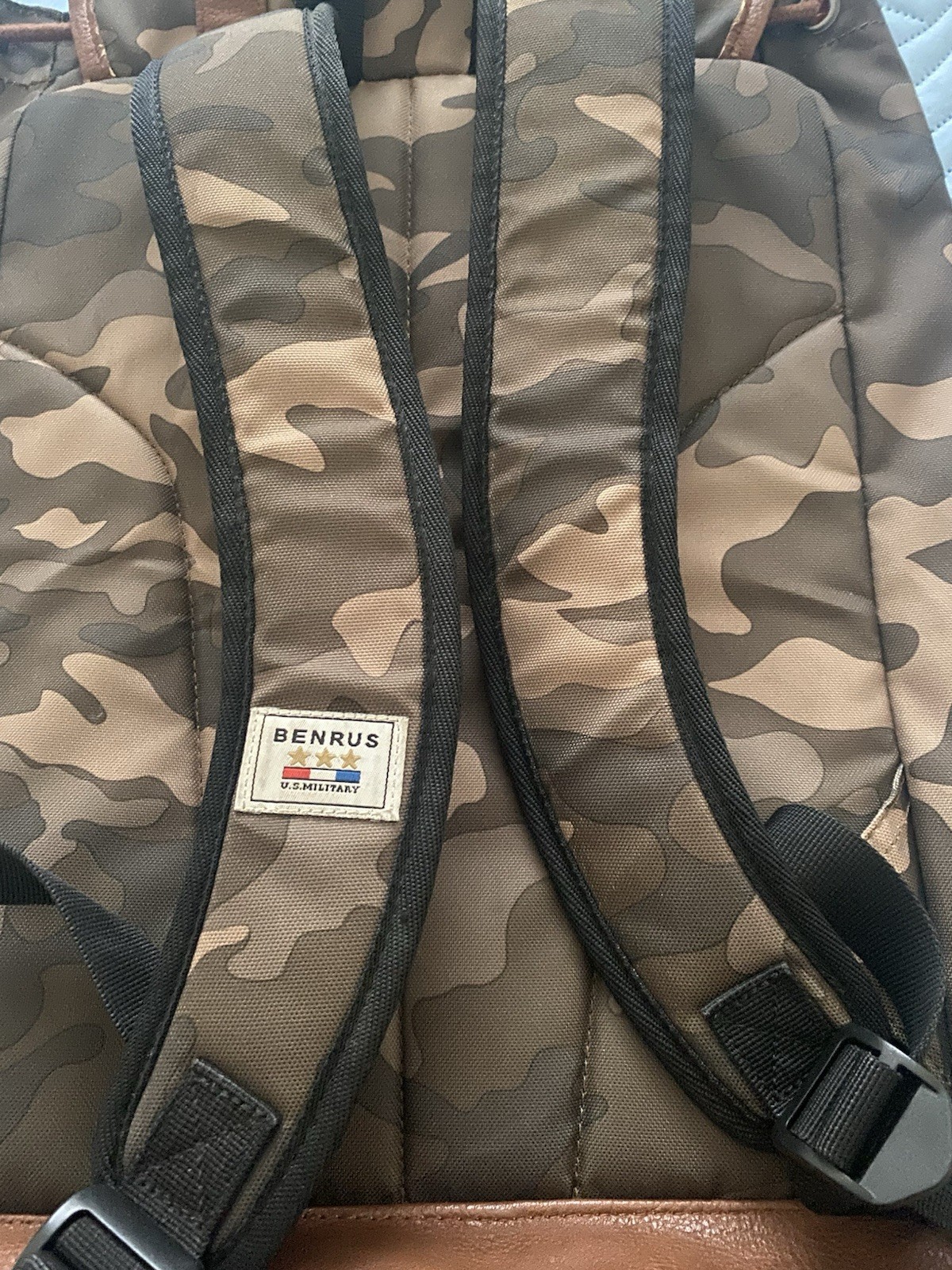 Benrus Camouflage Backpack Brown Padded Outer Pockets Army Outdoor Travel