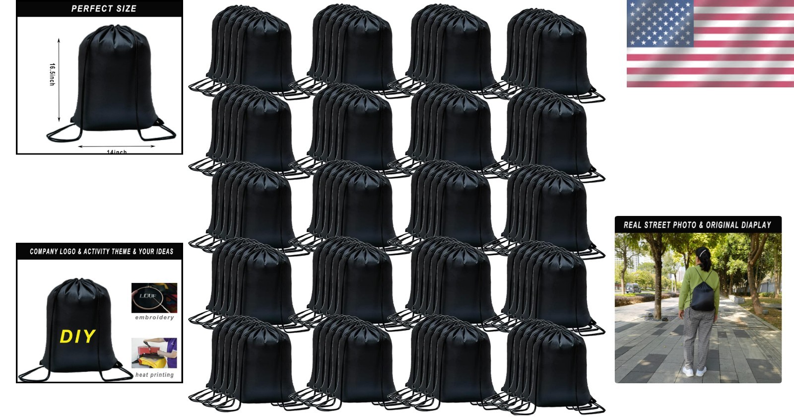 Durable Drawstring Bags (100-Pack) – Lightweight, Adjustable, & Machine Washable
