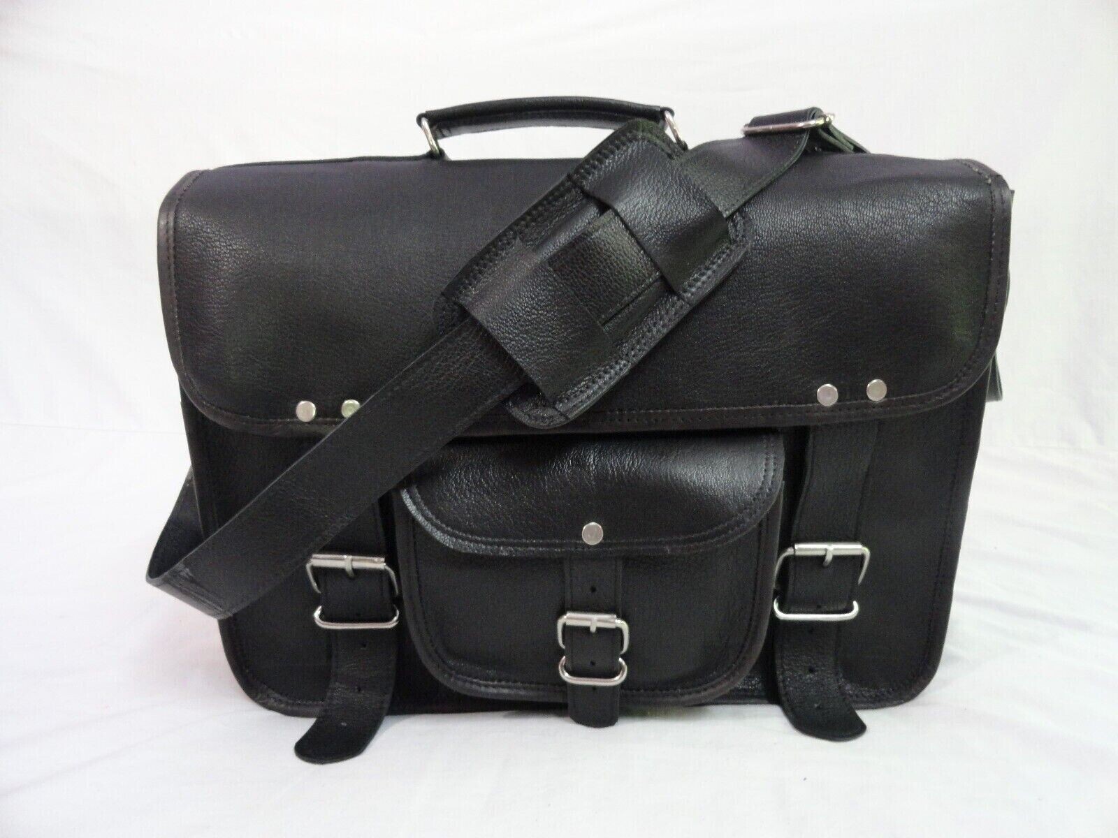 Black Leather Briefcase Messenger Bag 15 In Laptop Satchel Office College Bags