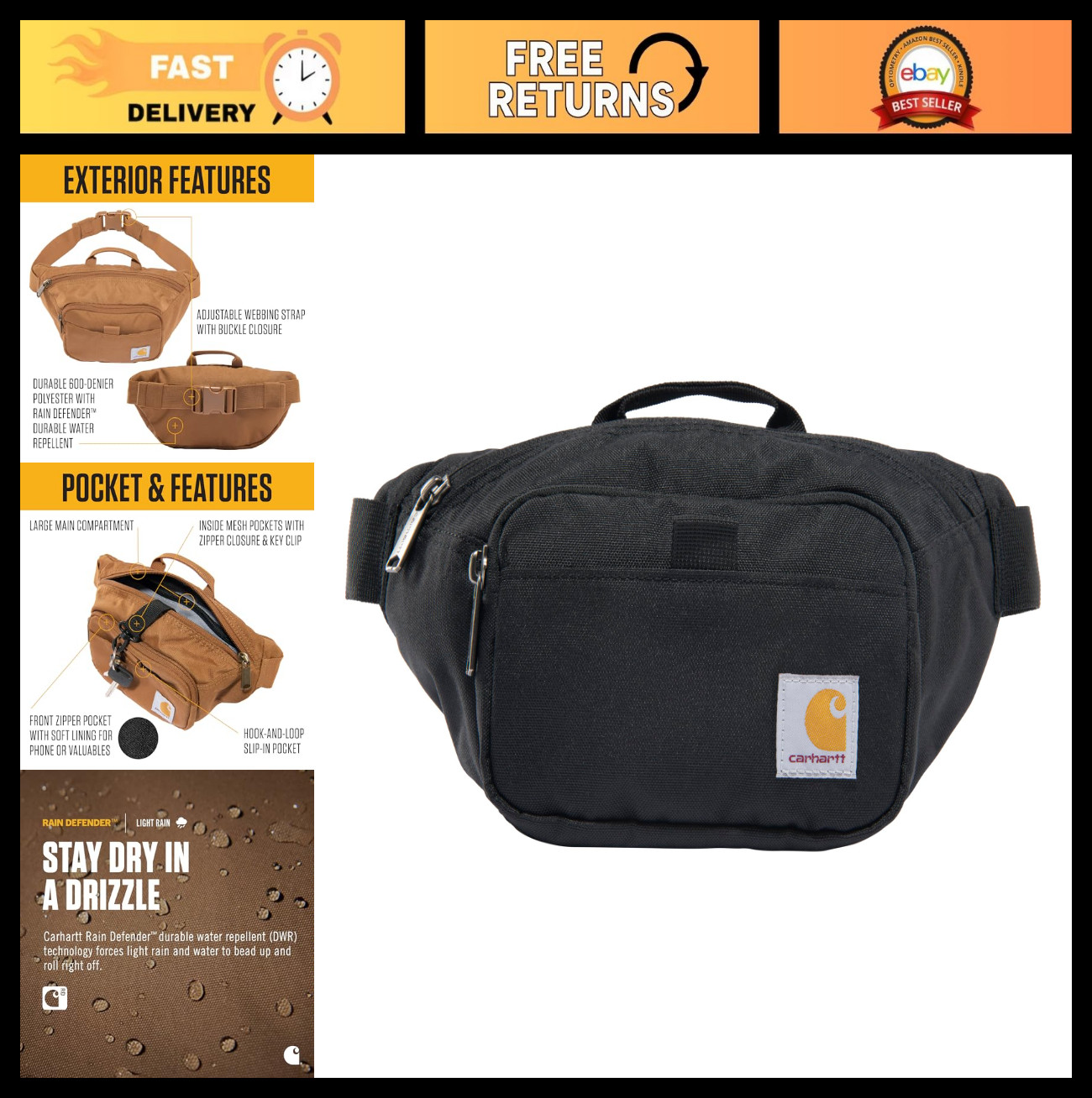 Durable Adjustable Sling Bag – 600-Denier Water Resistant Hip Pack for Travel