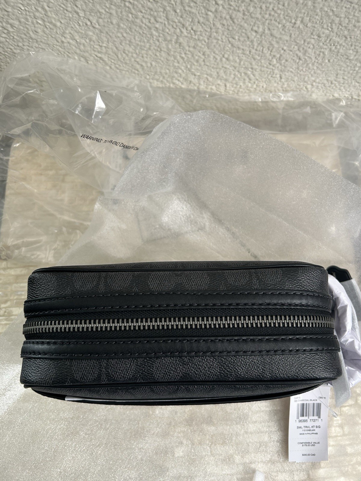 Coach Small Travel Kit In Signature Canvas and calf leather Charcoal/Black CAR15