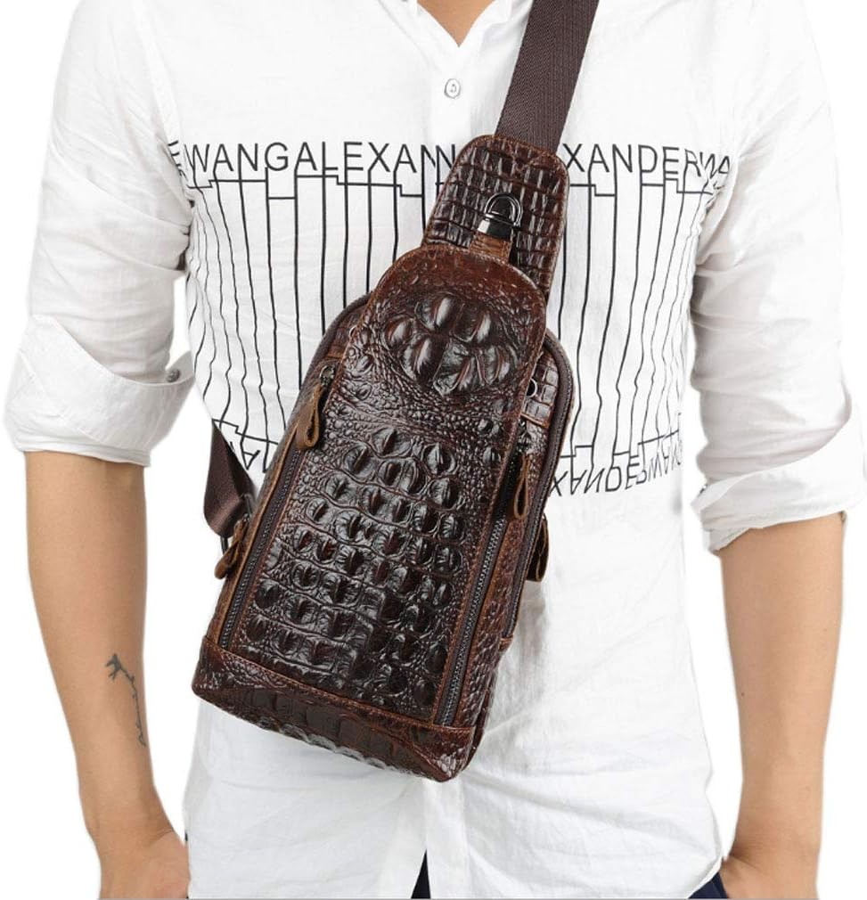 Crocodile Genuine Leather Sling Bag Backpack for Men Travel Outdoor Hunting Hiki