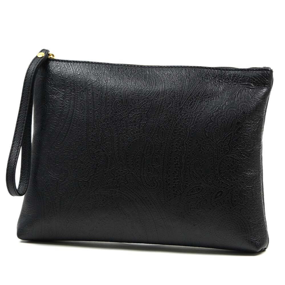 ETRO Clutch Bag Pouch Cotton Matte Coating Calf Leather Black fashion goods