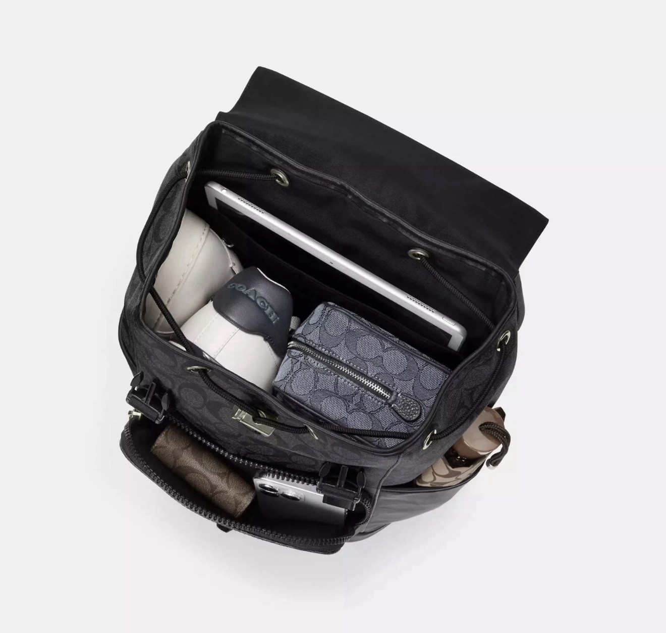 Coach Camouflage Backpack Green/Black Drawstring Zip Buckle, Adjustable Strap
