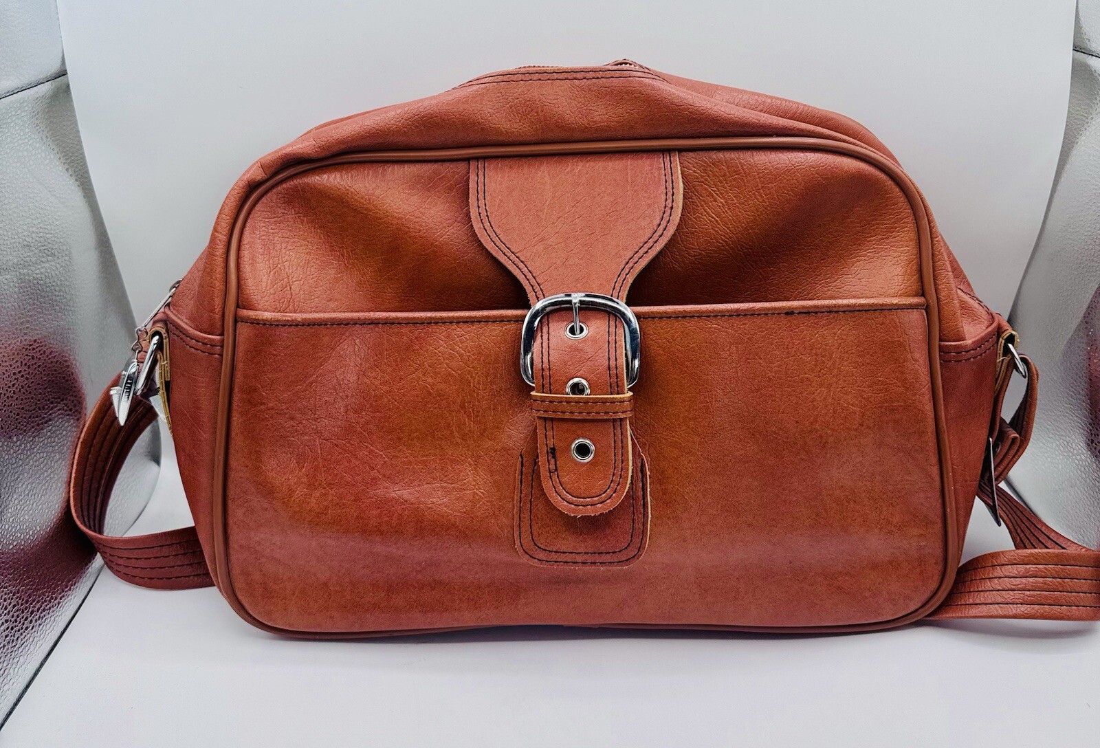 Vintage Sears Leather Bag Briefcase Carry-On Travel Hobo 18″x 11″x 6.5″