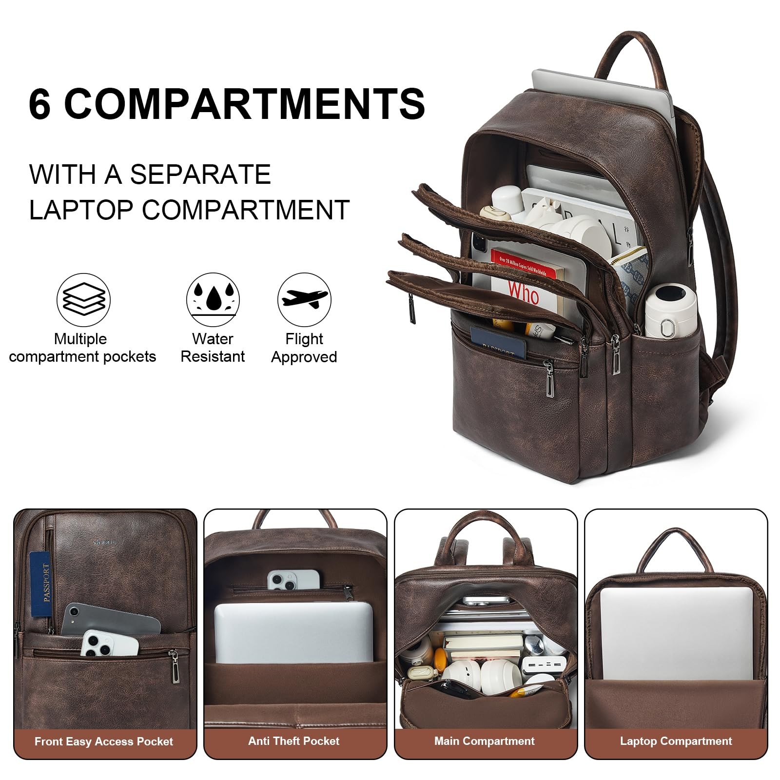 Leather 17 inch Laptop Backpack for Women, Large Travel Backpack Purse for Ca…
