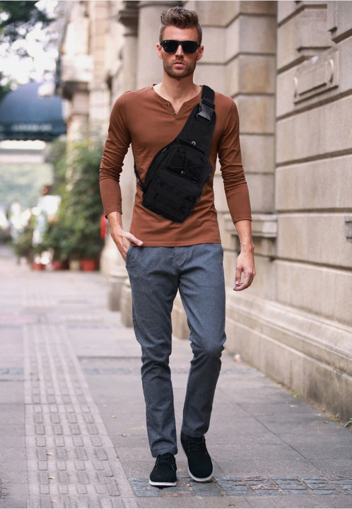 Mens Backpack Tactical Sling Shoulder Bag Molle Travel Chest Pack Outdoor Hiking