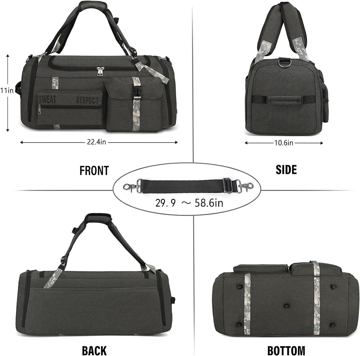 Gym Bags for Men Gym Duffle Bag Backpack 3-Way Sports Duffel Bags for Men with S