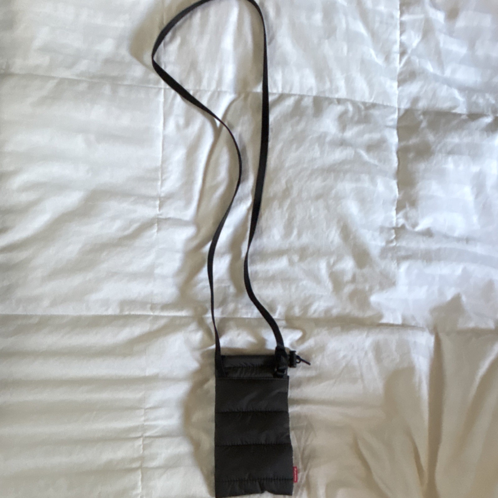 Supreme Black Mini Neck Pouch Crossbody Bag Adjustable Strap Zip Closure