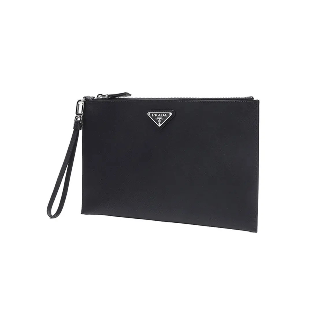 PRADA Brand Logo Horizontal Leather Handbag For Men Medium Black 11×0.5×7 in