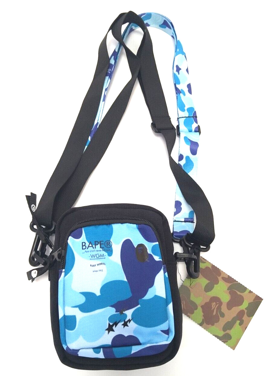 BAPE A Bathing Ape ABC Mini Shoulder Bag Camo Blue 2 Straps W:5.5in H:7in